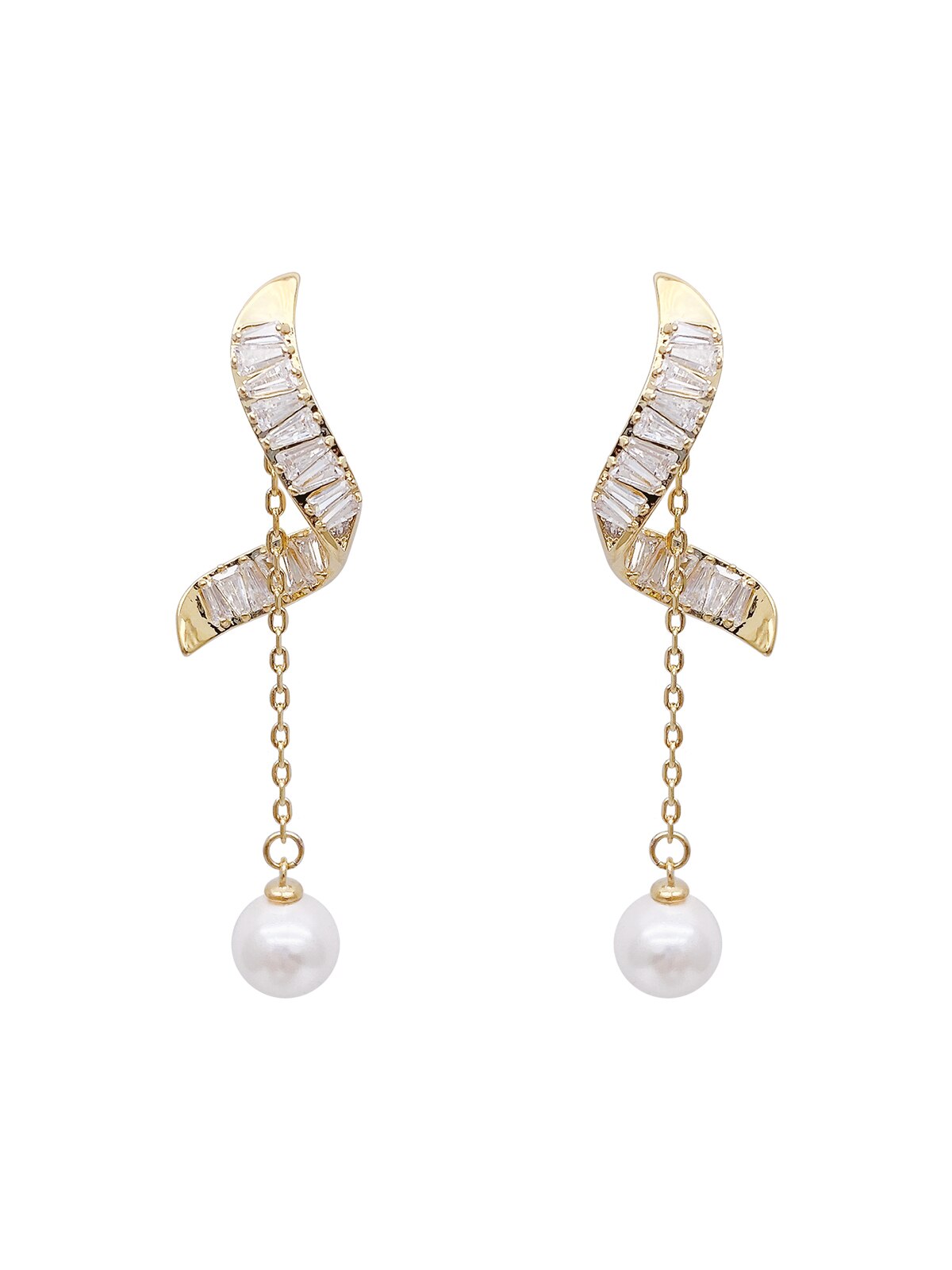 Korea Design Jewelry 14K Gold Plated York Zircon Pearl Pendant Earrings