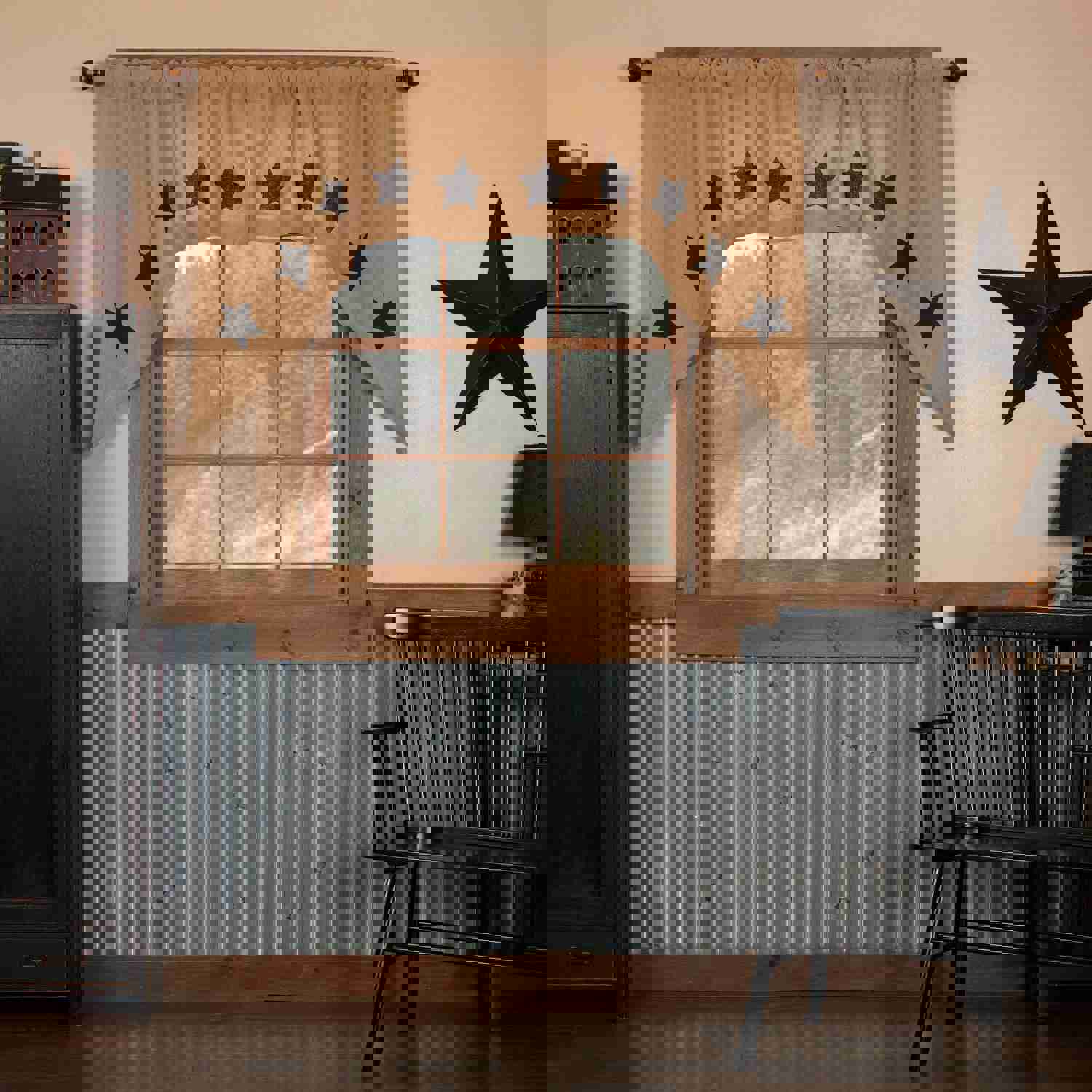 Burlap with Black Stencil Stars Swag Set of 2 - 36x36x16