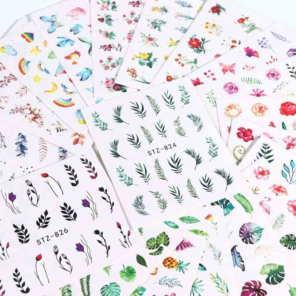 1pcs Water Nail Decal and Sticker Flower Leaf Tree Green Simple Summer Slider for Manicure Nail Art