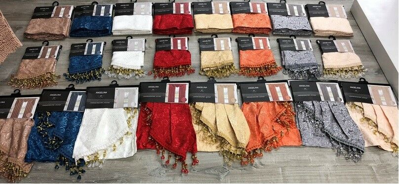 ANGELINA DAMASK 7 PIECE CURTAIN SET WITH BEADED AUSTRIAN VALANCES AND SWAG