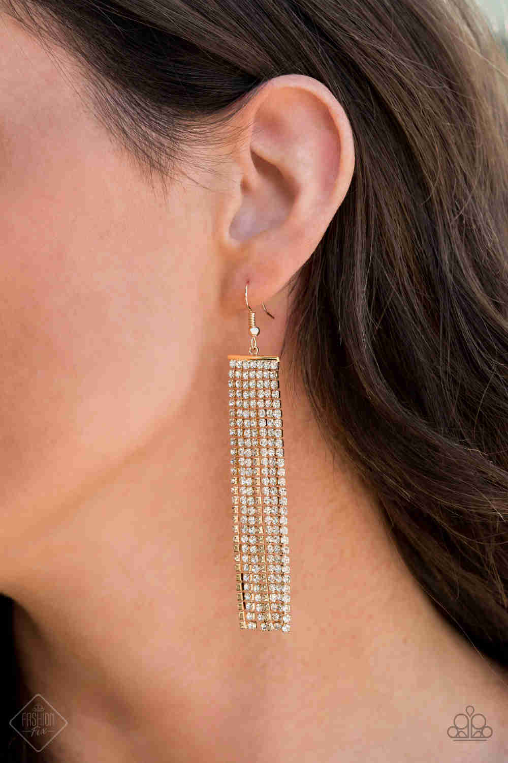 Paparazzi Top-Down Shimmer Gold Earrings - Trendy Elegant Fringe Design