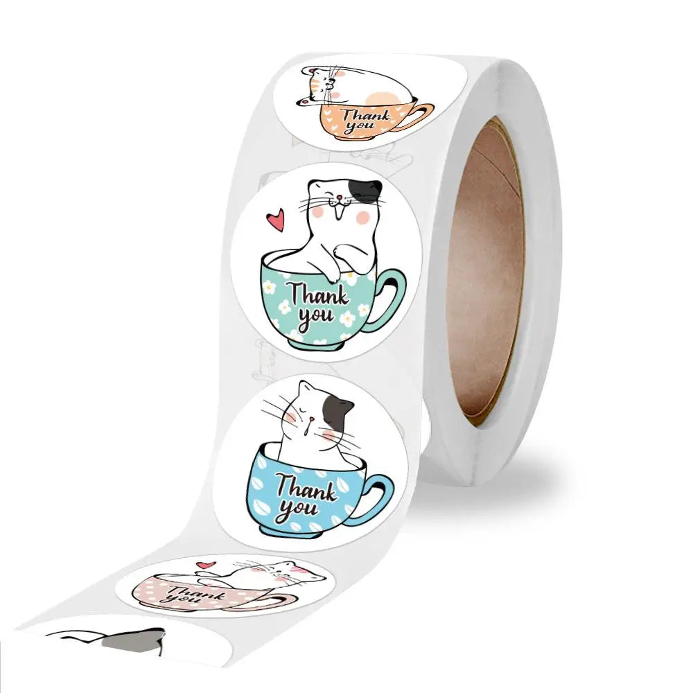 CIFEEO 100-500pcs Kawaii Cat Thank You Stickers for Gifts, Cards, and Parties