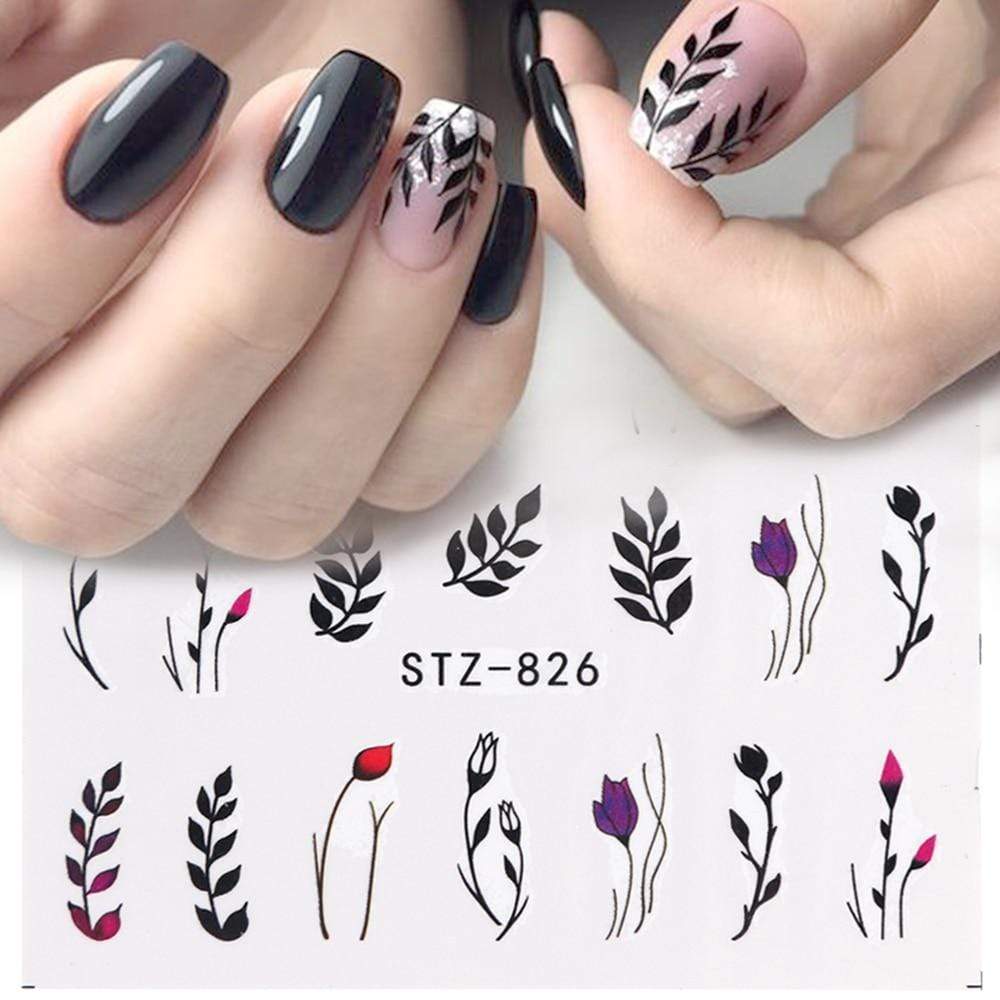 1pcs Water Nail Decal and Sticker Flower Leaf Tree Green Simple Summer Slider for Manicure Nail Art