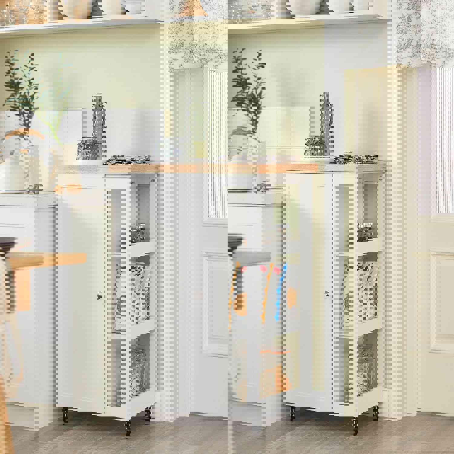Kitchen Storage Serving Trolley Cart with Rack, FKW75-WN