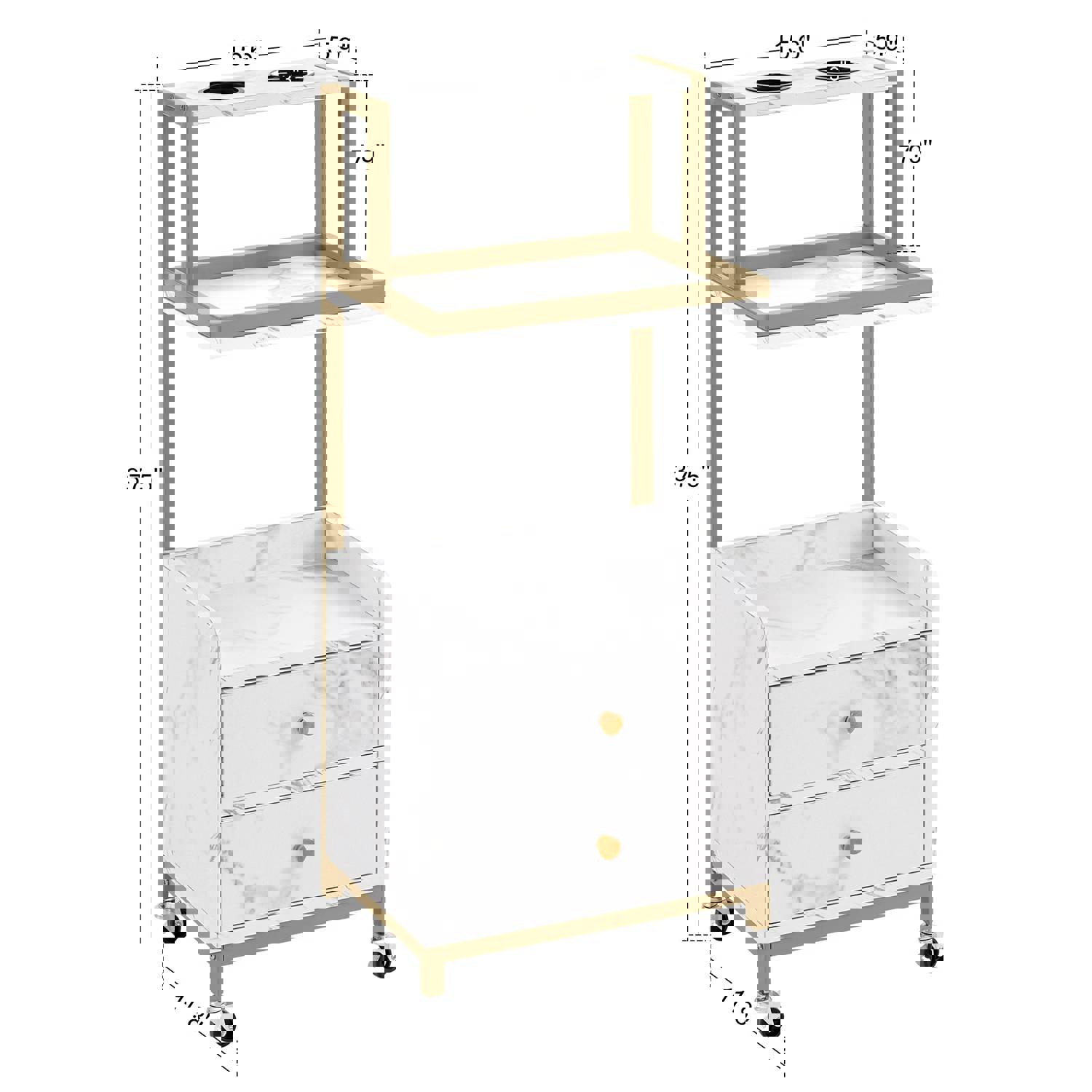 BarberPub Salon Trolley with Wheels - Rolling Barber Cart with Drawers & Marbled Board