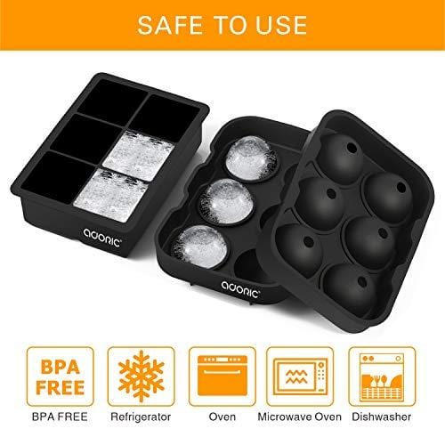 Adoric Sphere Ice Cube Molds Set of 2 - Silicone Ice Ball Maker with Lid for Whiskey & Cocktails