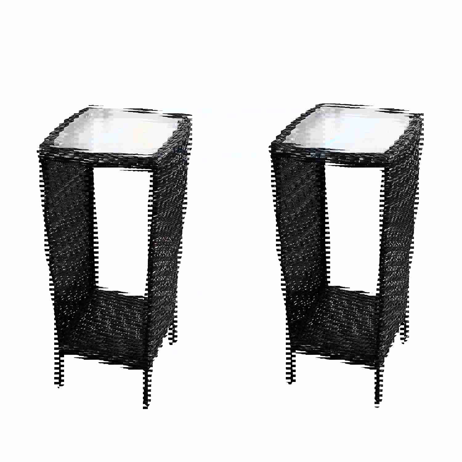 Easton Outdoor Black Wicker Accent Table with Glass Top