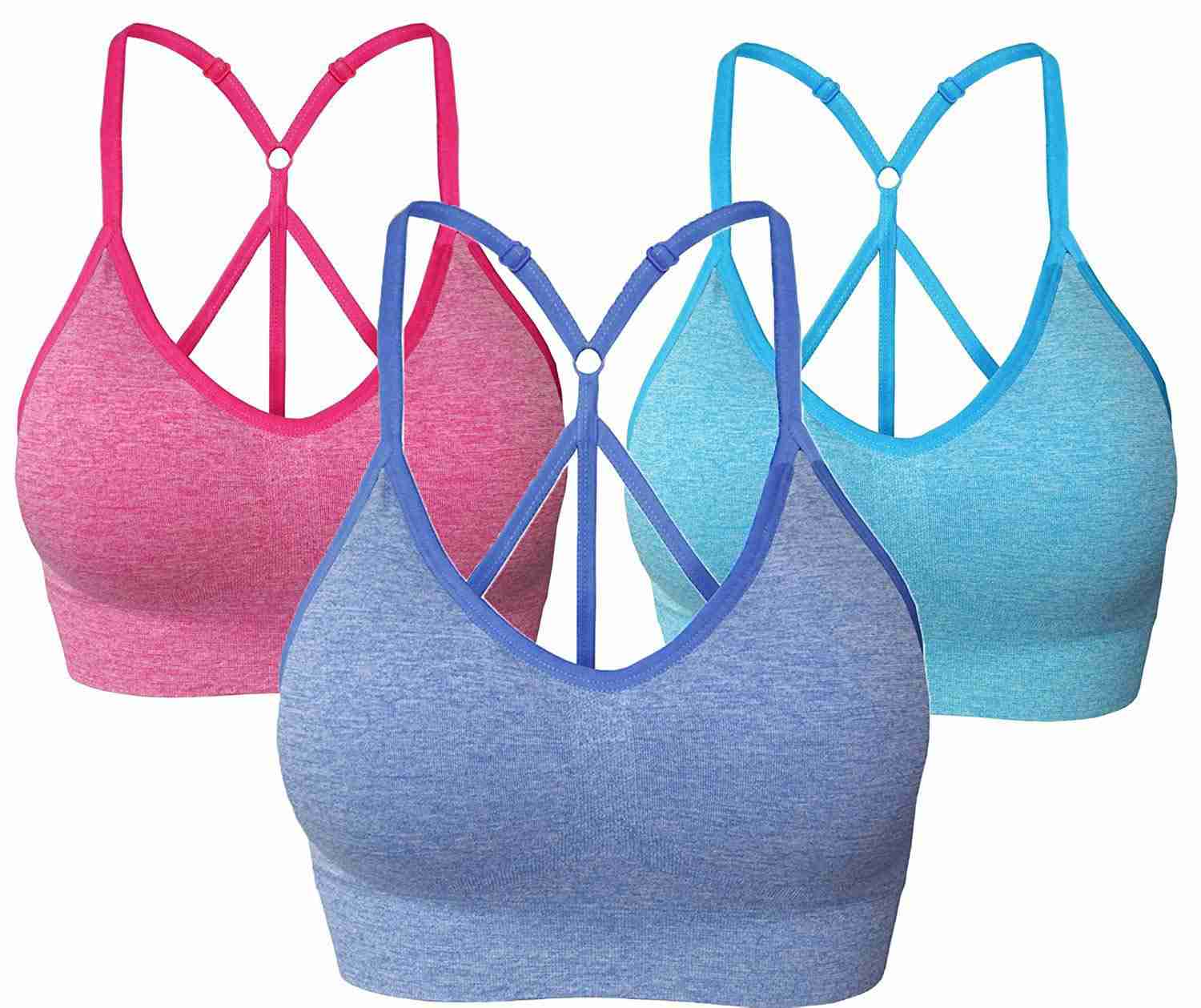 AKAMC Women's Removable Padded Sports Bras - Medium Support Workout Yoga Bra 3 Pack