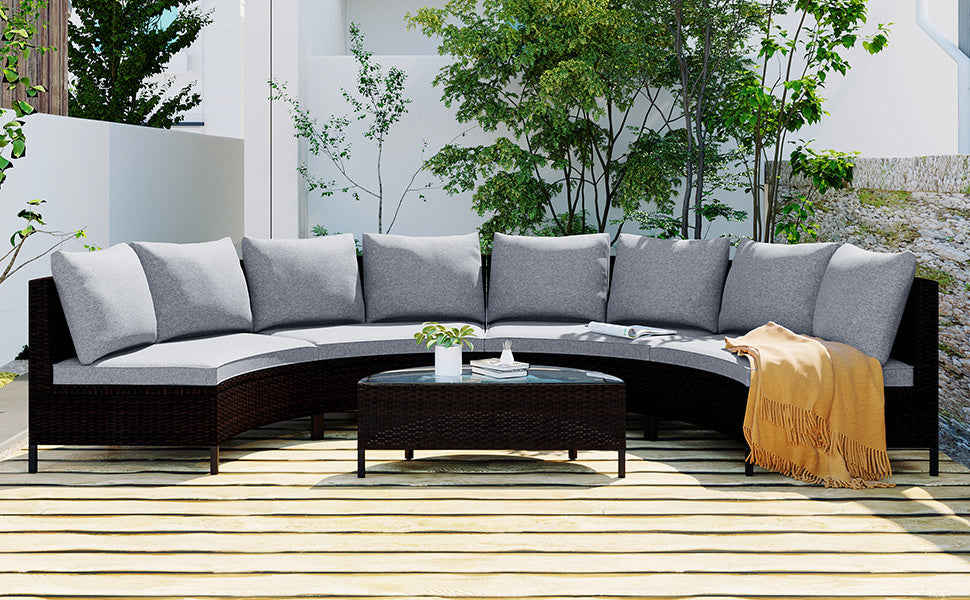 TOPMAX 5-Piece All-Weather Brown PE Rattan Outdoor Patio Sectional Sofa Set with Tempered Glass Table
