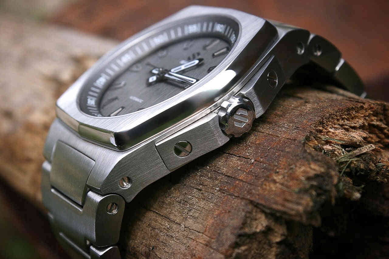 Stainless Steel Automatic Wrist Watch with Slate Dial - Model A