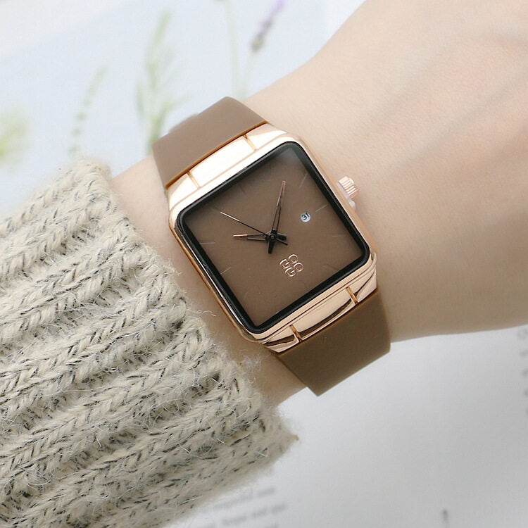 GOGO Silicone Tape Square Men's and Women's Watches - Fashion Trend Mori Women's Watches with Calendar and Rubber Band Quartz Watch