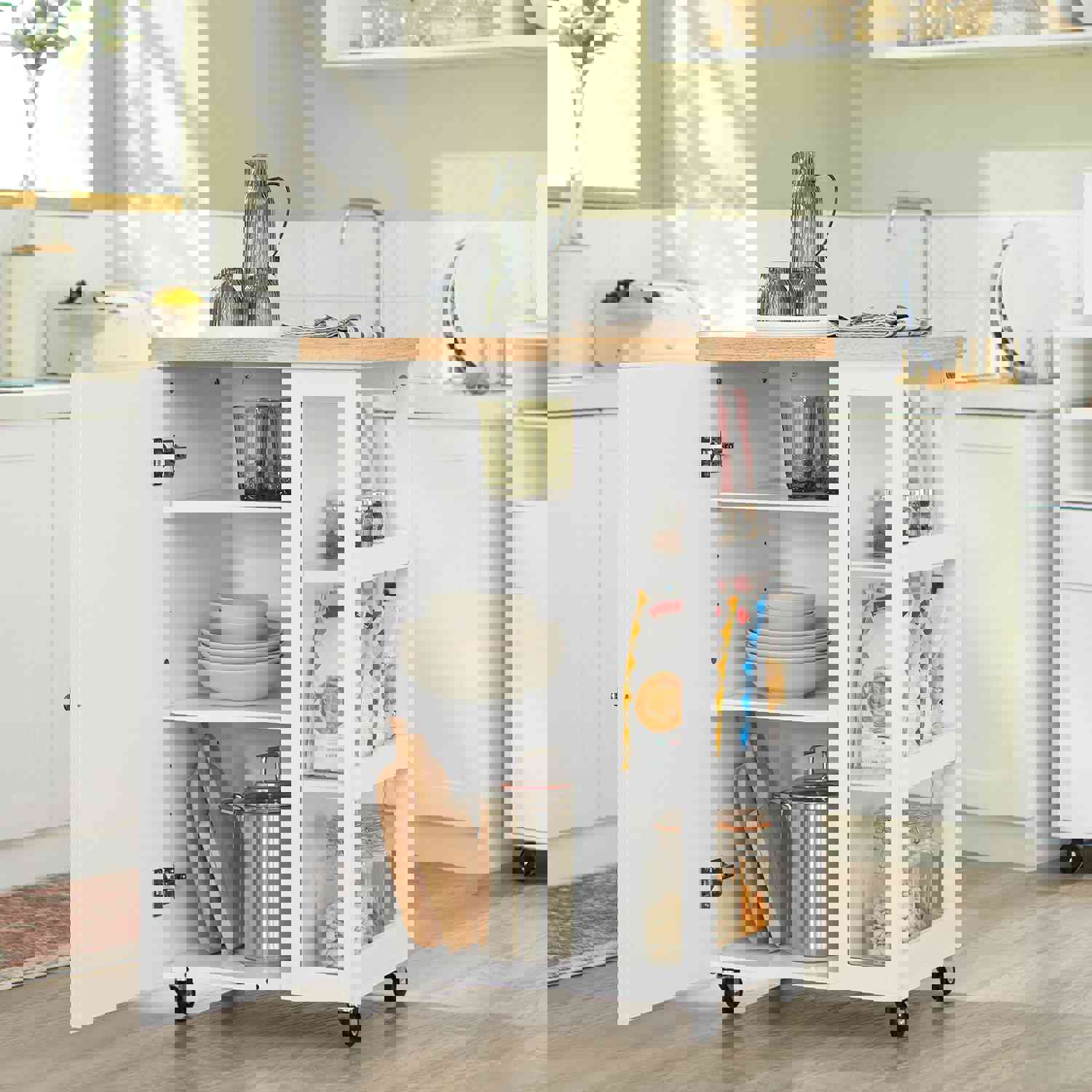Kitchen Storage Serving Trolley Cart with Rack, FKW75-WN
