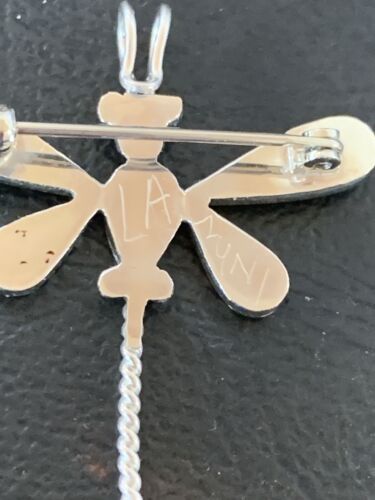 Handmade Zuni Turquoise and MOP Dragonfly Sterling Silver Pendant Necklace