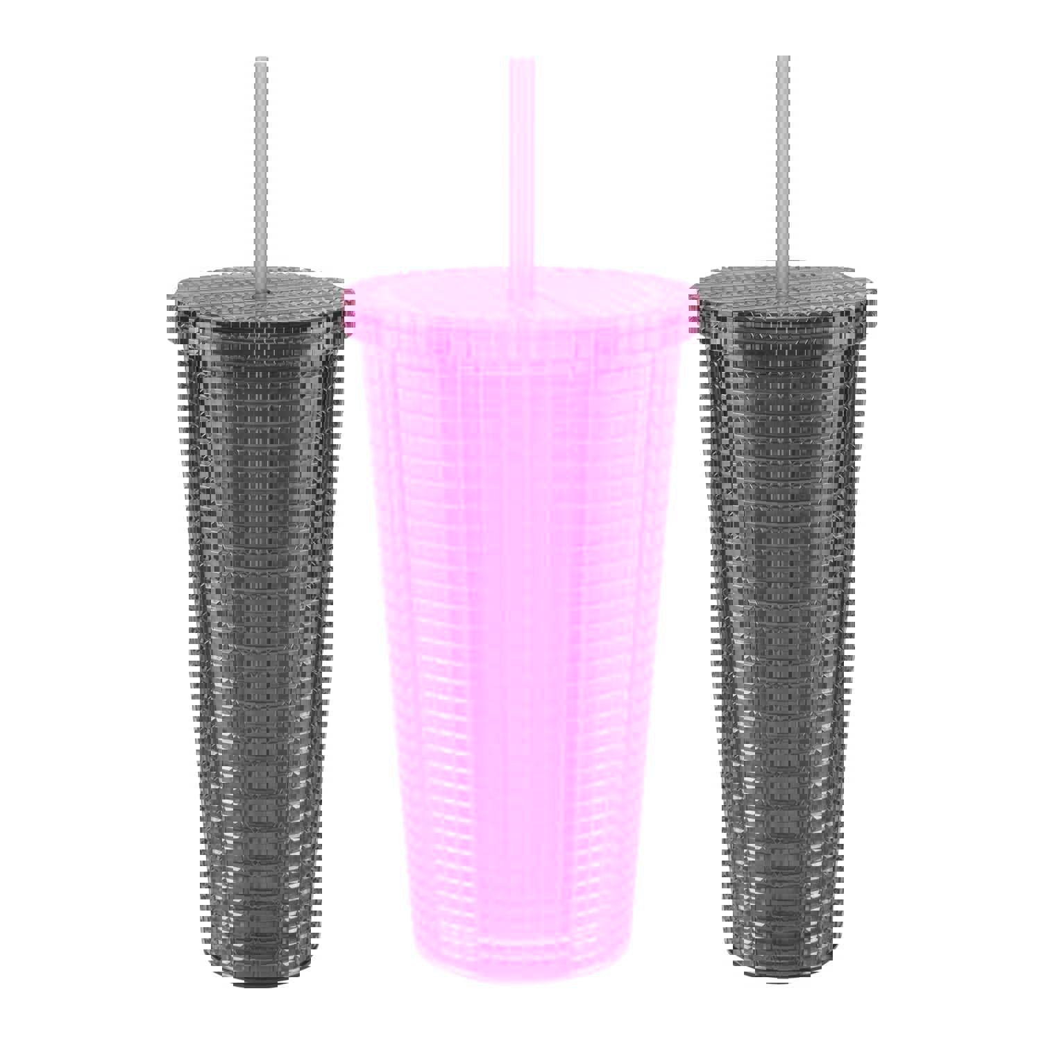 Cool Gear 3-Pack 23 oz Jem Chiller with Reusable Straw | Dishwasher Safe, Spillproof, Double-Wall Insulated Travel Tumbler | Trendy, Textured Design - Plum Pack