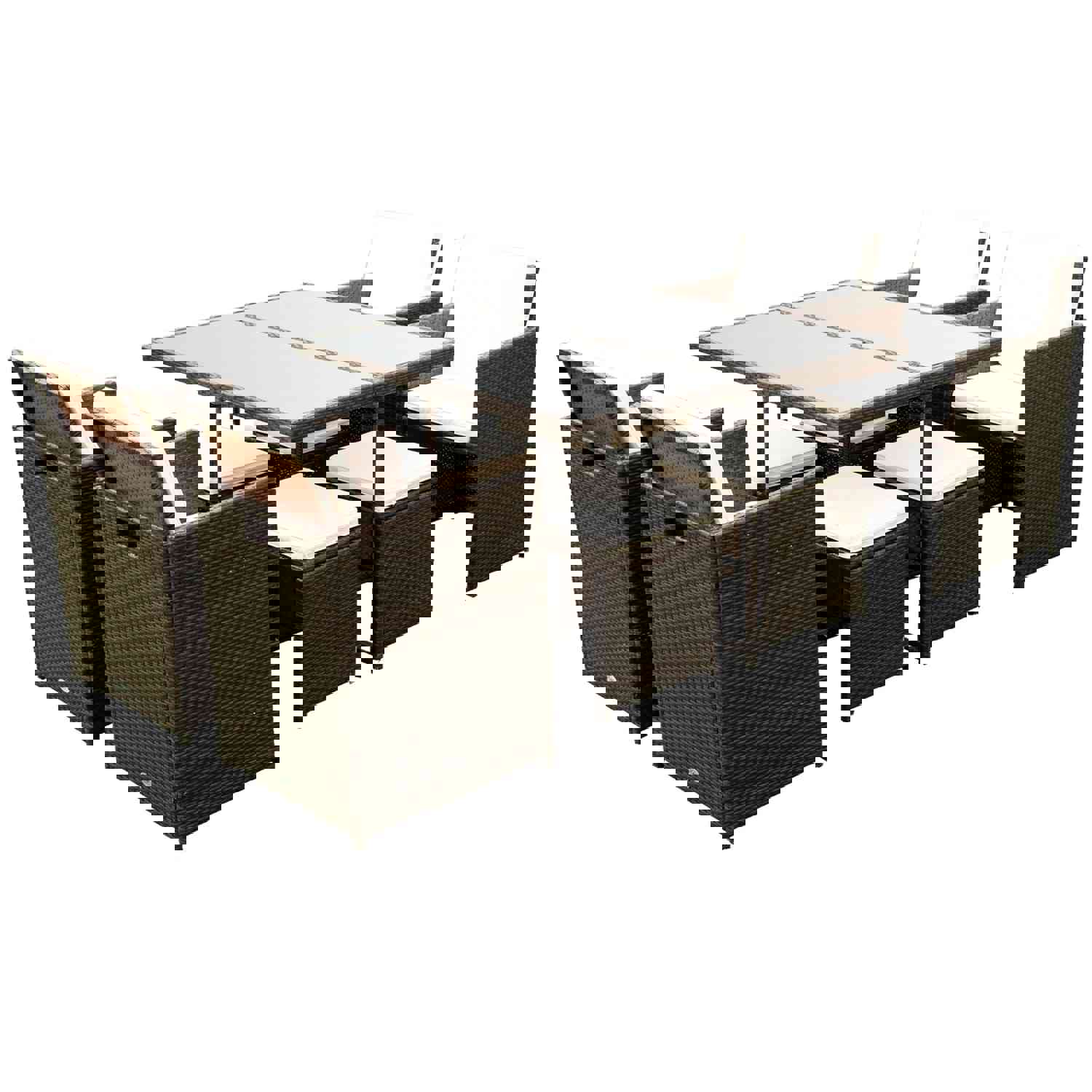 9 Pieces Patio Dining Sets Outdoor Space Saving Rattan Chairs with Glass Table