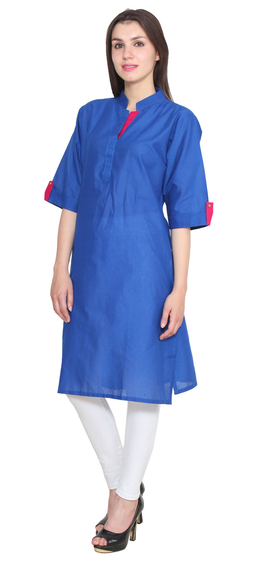 India Long Tunic Top Cotton Kurti Womens Indian Clothing (Blue)