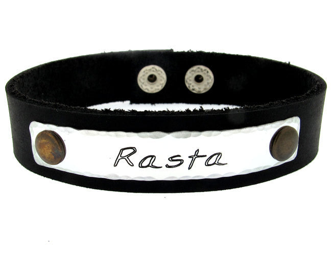 Engraved Message Wristband - Personalized Leather Cuff Bracelet for Men