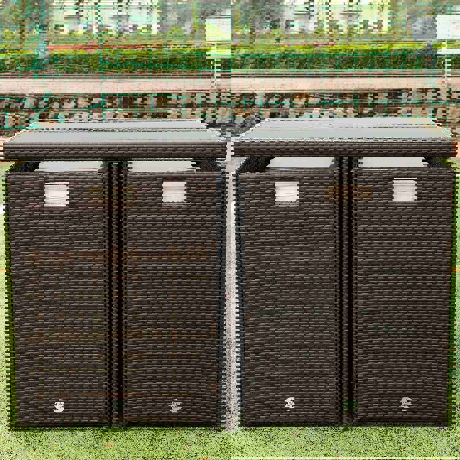 9 Pieces Patio Dining Sets Outdoor Space Saving Rattan Chairs with Glass Table
