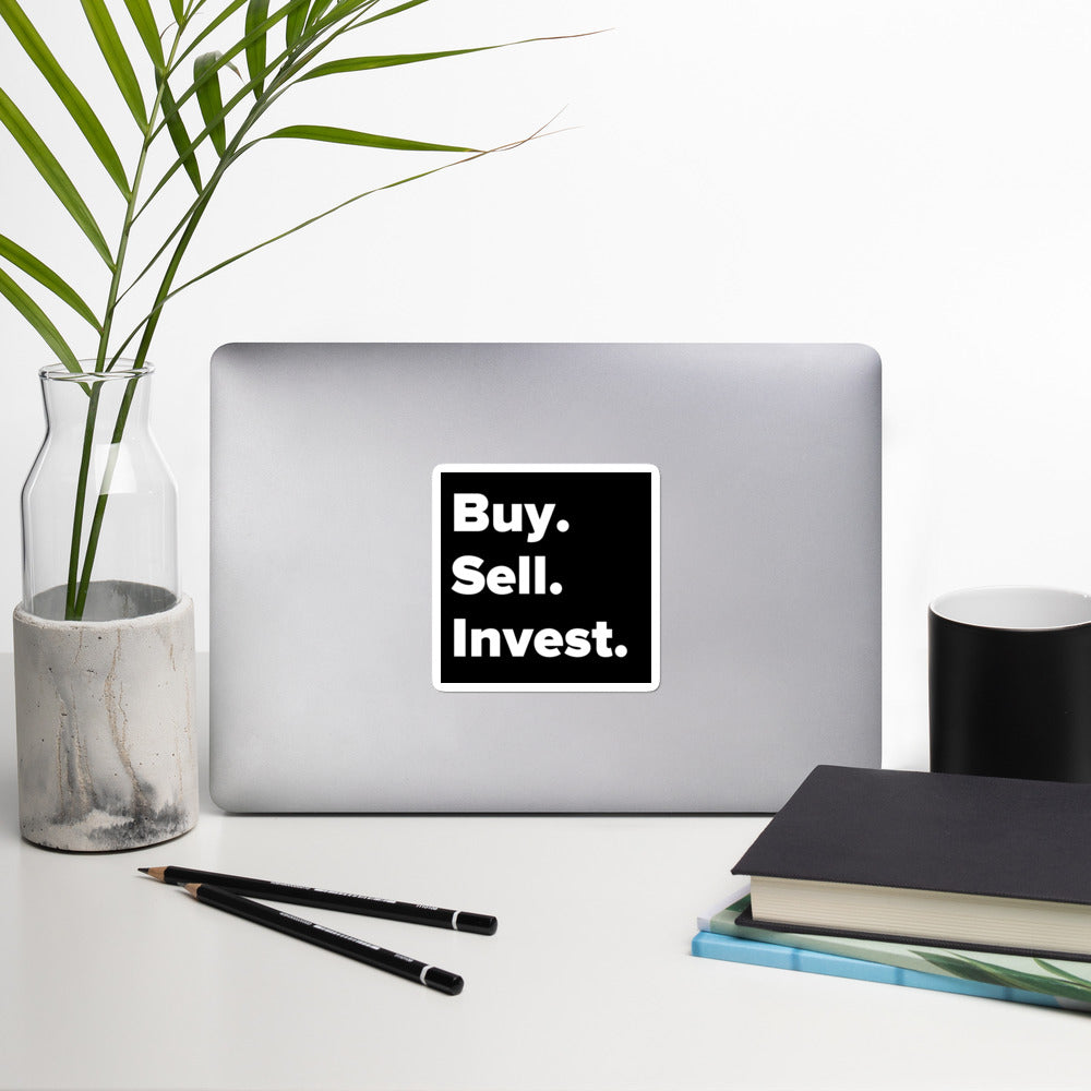 Black Buy. Sell. Invest. Decal Sticker