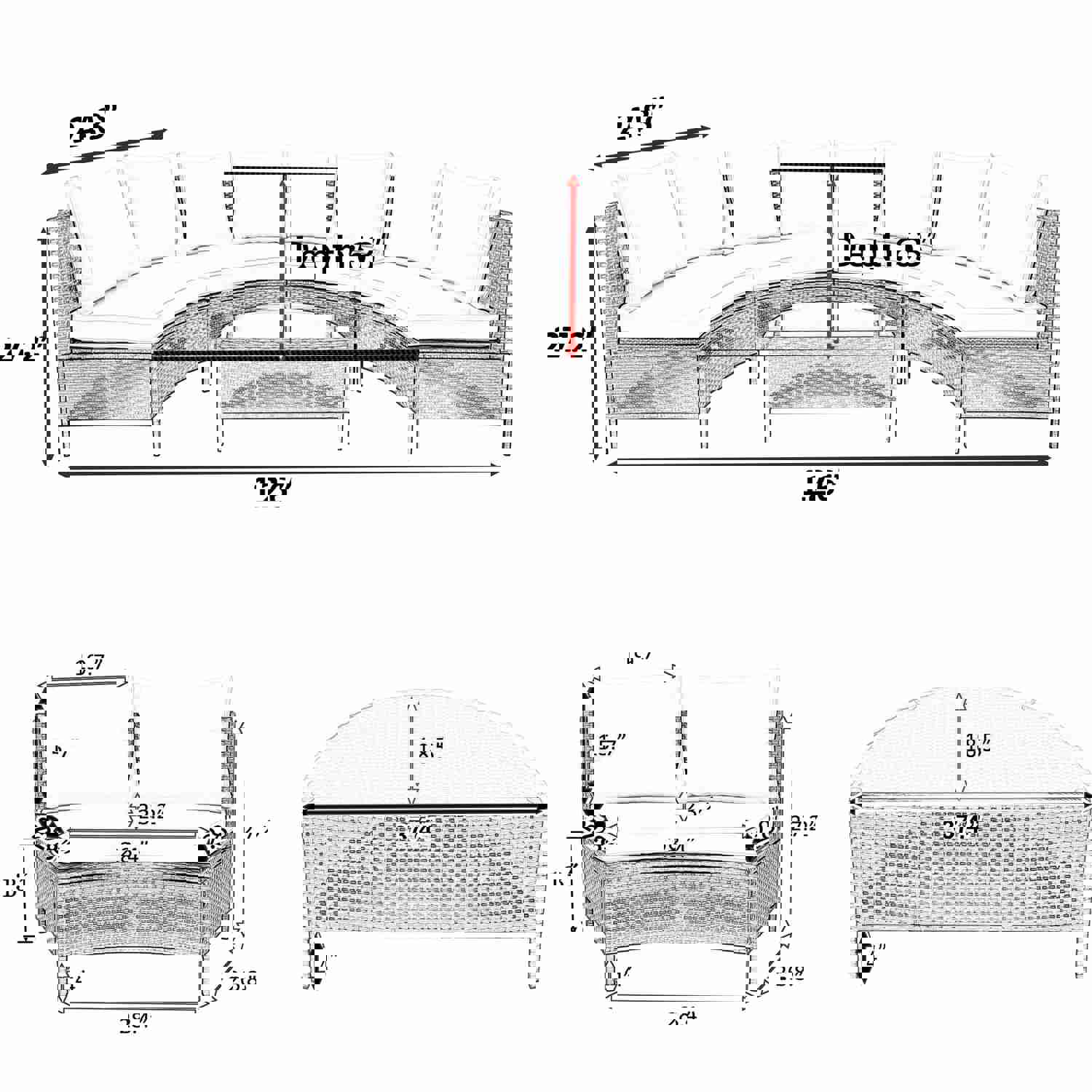 TOPMAX 5-Piece All-Weather Brown PE Rattan Outdoor Patio Sectional Sofa Set with Tempered Glass Table
