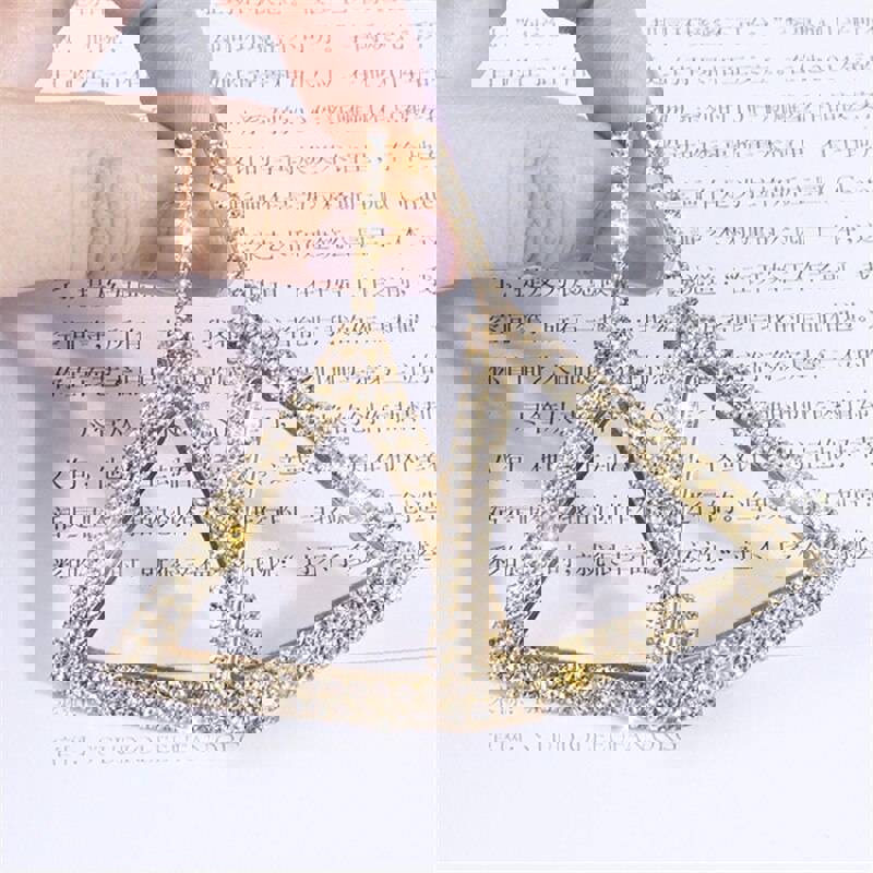 Elegant Shiny Crystal Triangle Pendant Earrings for Women