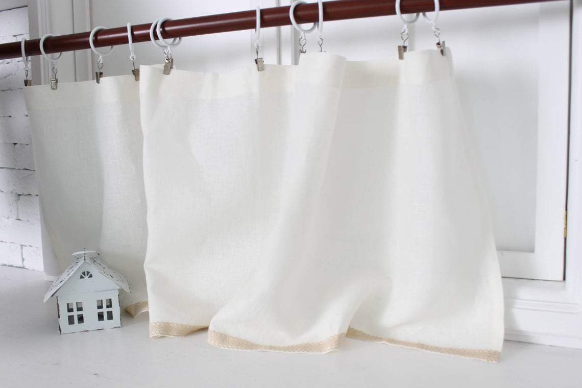 Linen Unlined Cafe Curtain - Privacy Panel in Off-white and White