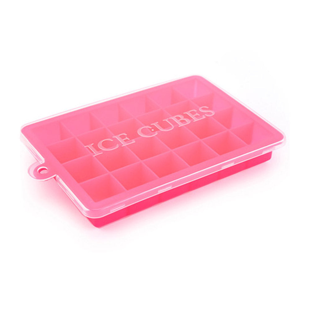 24 Grids Silicone Ice Cube Tray with Lid - Square Shape Ice Maker