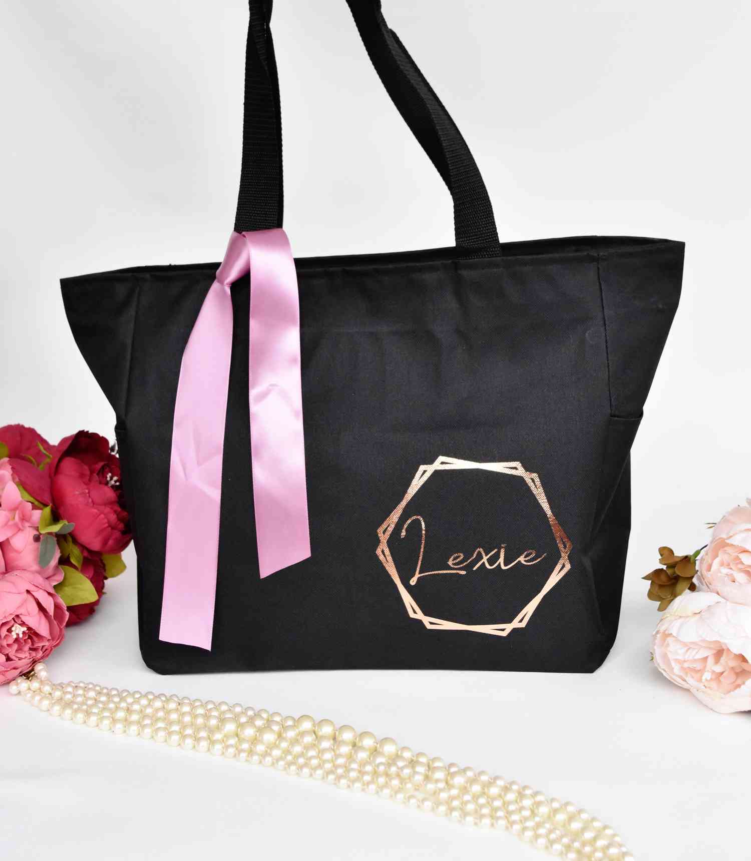 Personalized Zippered Tote Bag with Monogram Option