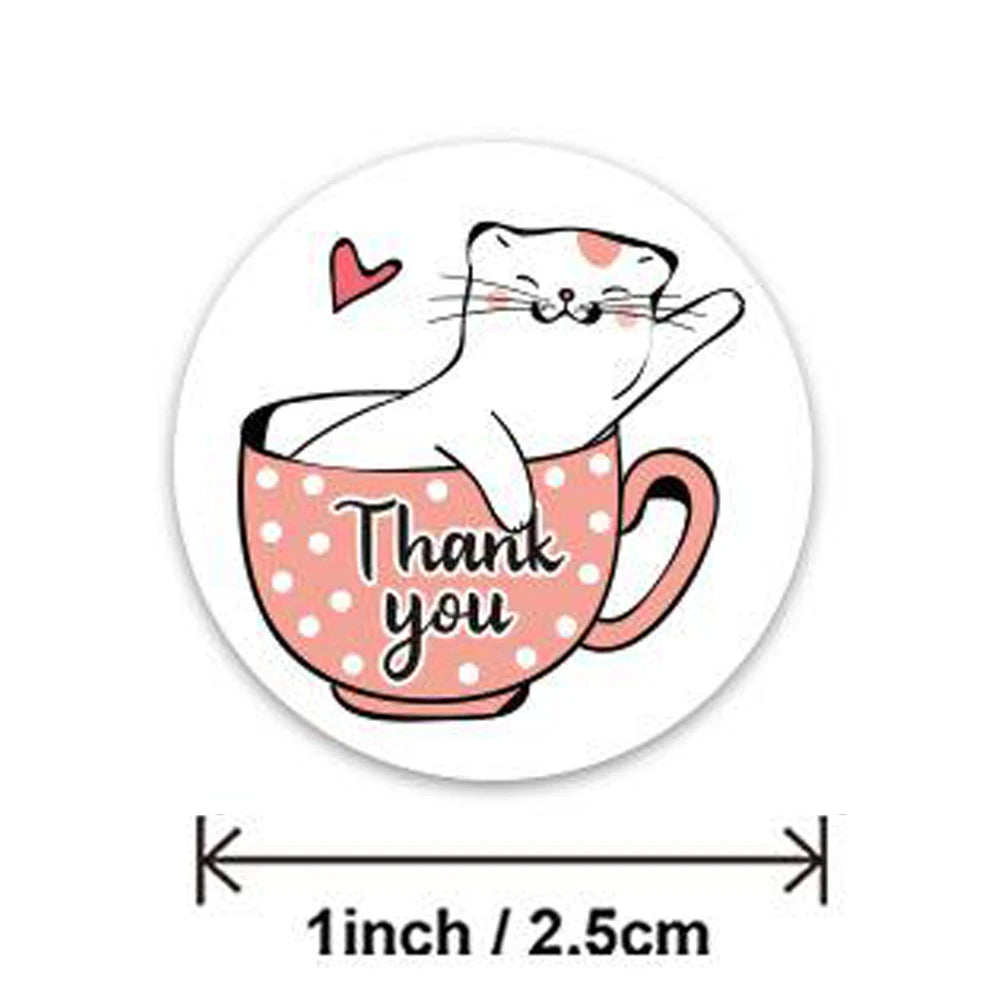 CIFEEO 100-500pcs Kawaii Cat Thank You Stickers for Gifts, Cards, and Parties