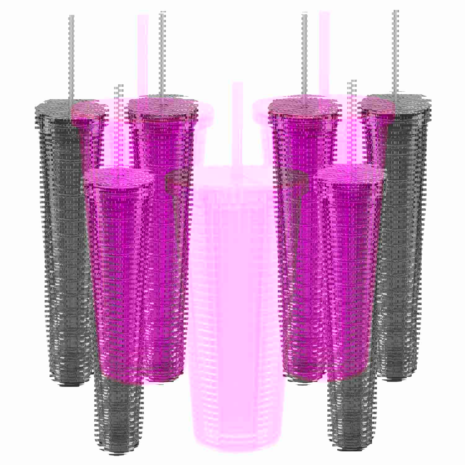 Cool Gear 3-Pack 23 oz Jem Chiller with Reusable Straw | Dishwasher Safe, Spillproof, Double-Wall Insulated Travel Tumbler | Trendy, Textured Design - Plum Pack