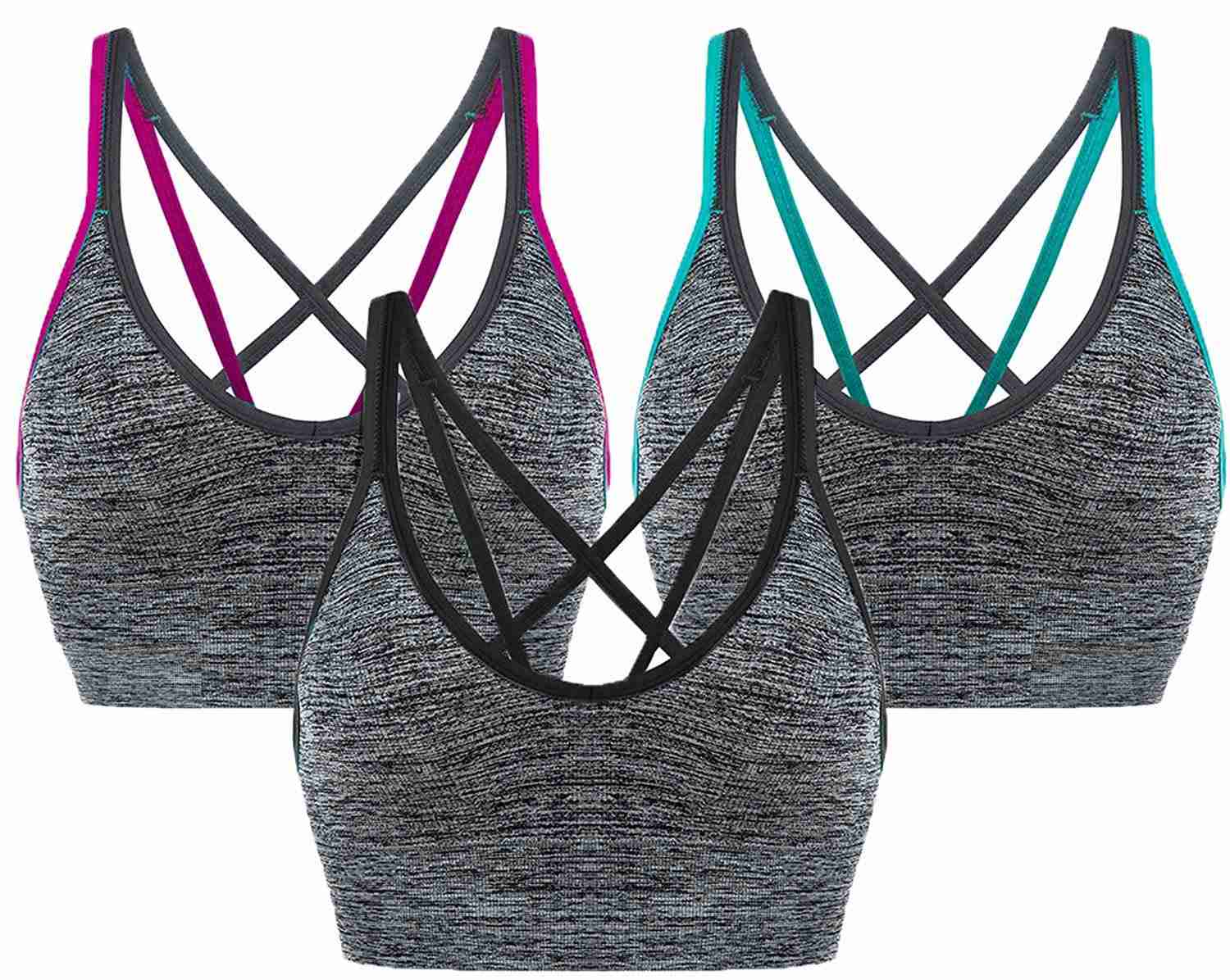 AKAMC Women's Removable Padded Sports Bras - Medium Support Workout Yoga Bra 3 Pack
