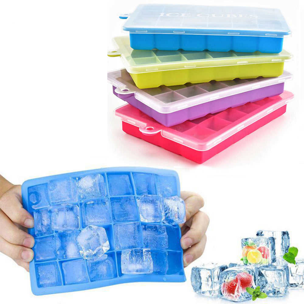 24 Grids Silicone Ice Cube Tray with Lid - Square Shape Ice Maker