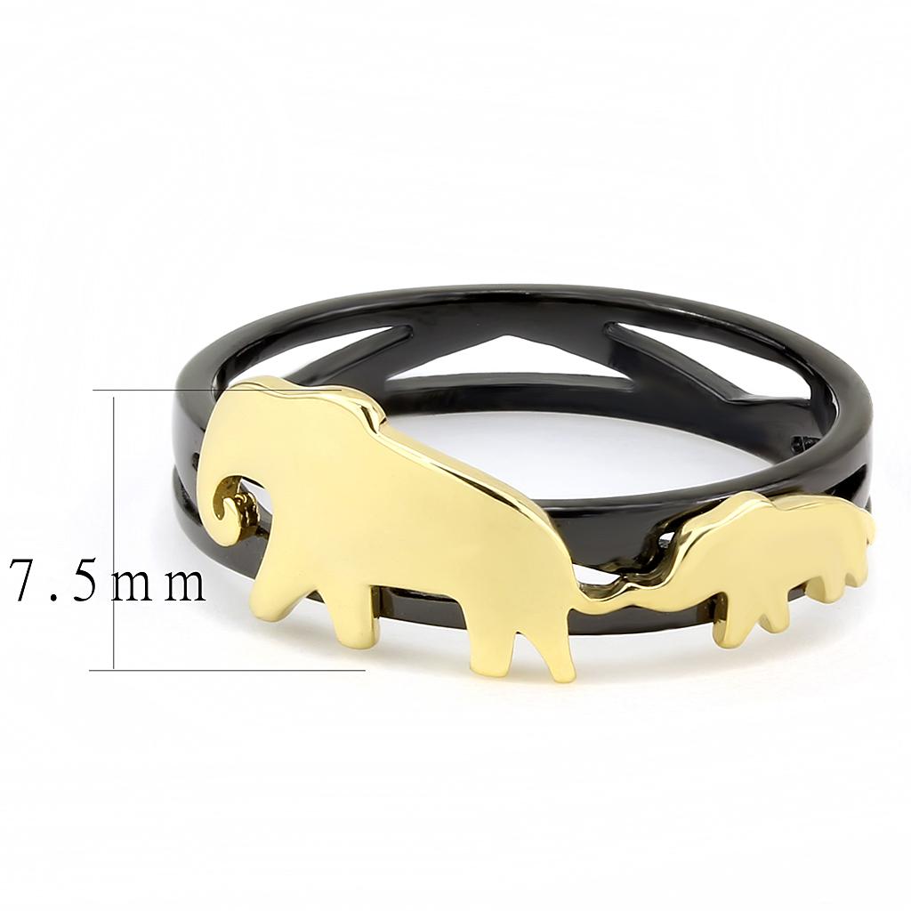IP Gold+ IP Black (Ion Plating) Stainless Steel Ring for Women - Style TK3582