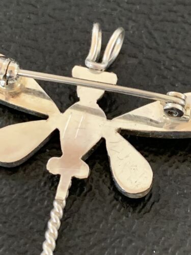 Handmade Zuni Turquoise and MOP Dragonfly Sterling Silver Pendant Necklace