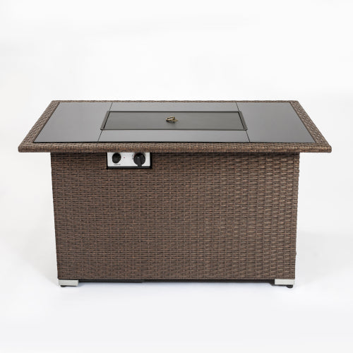 44 Inch Rectangle Fire Pit Table with 50,000 BTU, Brown