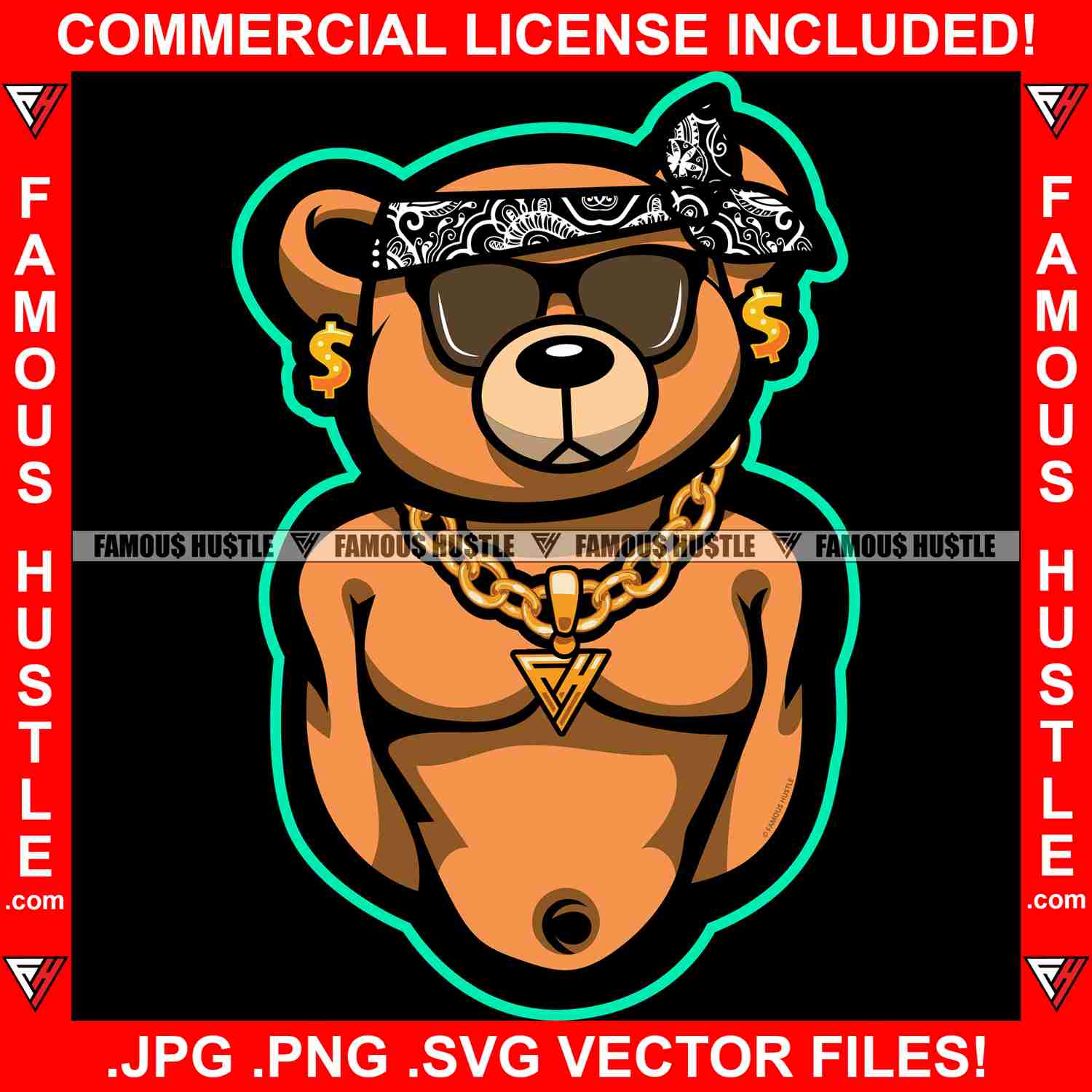 Gangster Boss Teddy Bear Graphic Design T-Shirt Print Digital Download