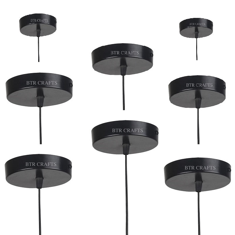 BTR CRAFTS Black & Silver Hanging Lamp Holder Ceiling Canopy, Metal & Chrome / Set of 10
