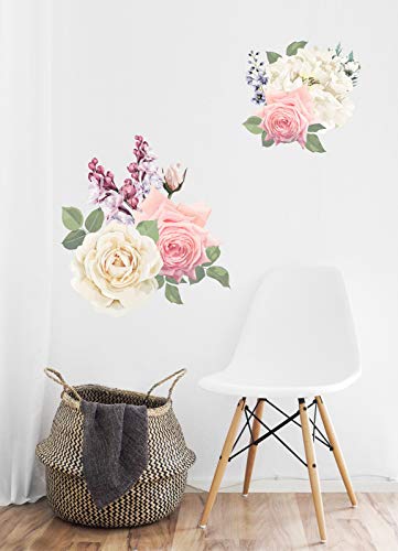 SylkyClover Flower Wall Decals - Rose Flower Peel and Stick Wall Decor (26.75 x 16.5 inches, Coral)