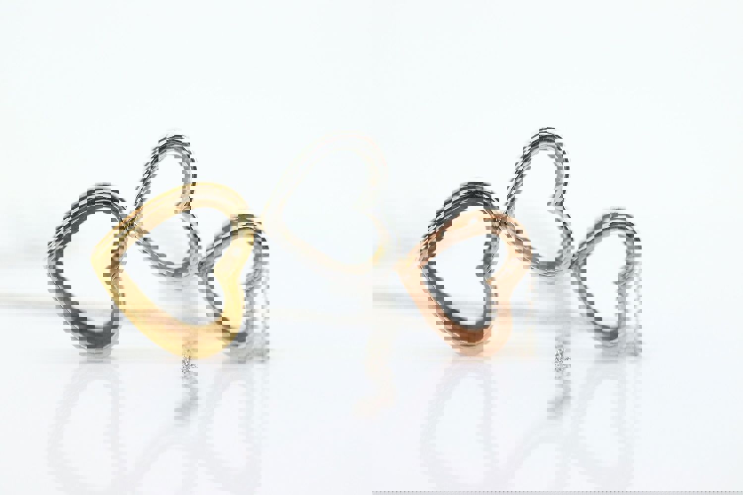 10K Tricolor Triple Open Heart Diamond Pendant with 18in Necklace