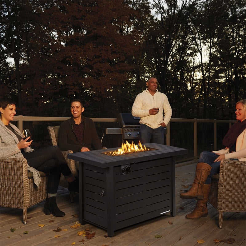 42 Rectangular Propane Fire Pit Table 60,000 BTU Gas Fire Pit with Solid Steel Frame & Waterproof Cover