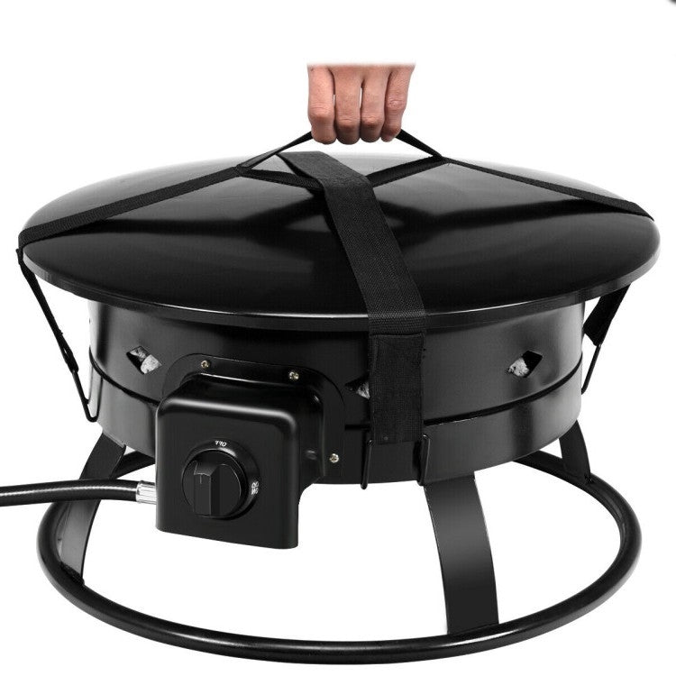 Portable Outdoor Black Metal Propane Fire Pit with Cover and Carry Kit - Eco-Friendly