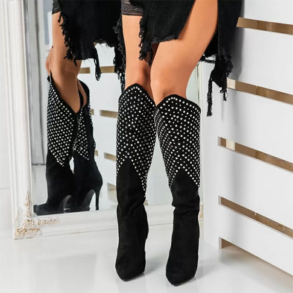 Corashoes Bling Rivet Pointed Toe High Boots