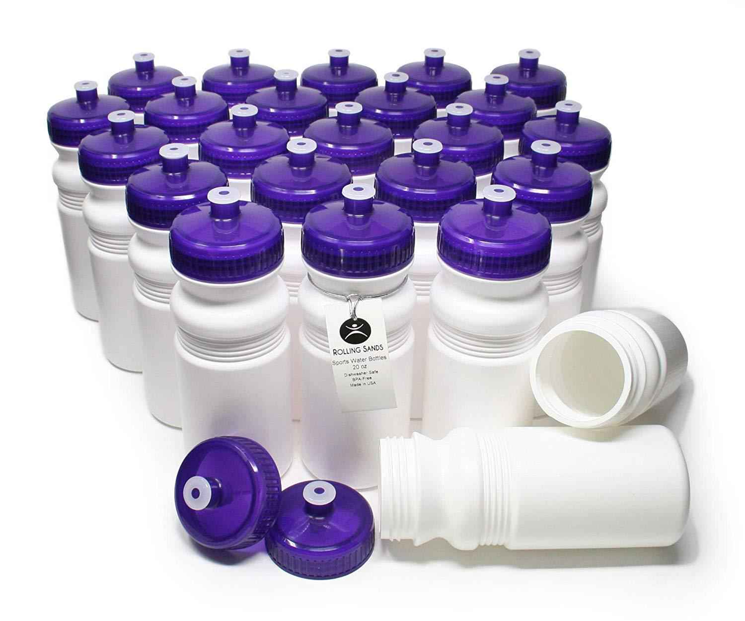 Rolling Sands 20 Ounce Sports Water Bottles 24 Pack - BPA-Free, Dishwasher Safe, Made in USA