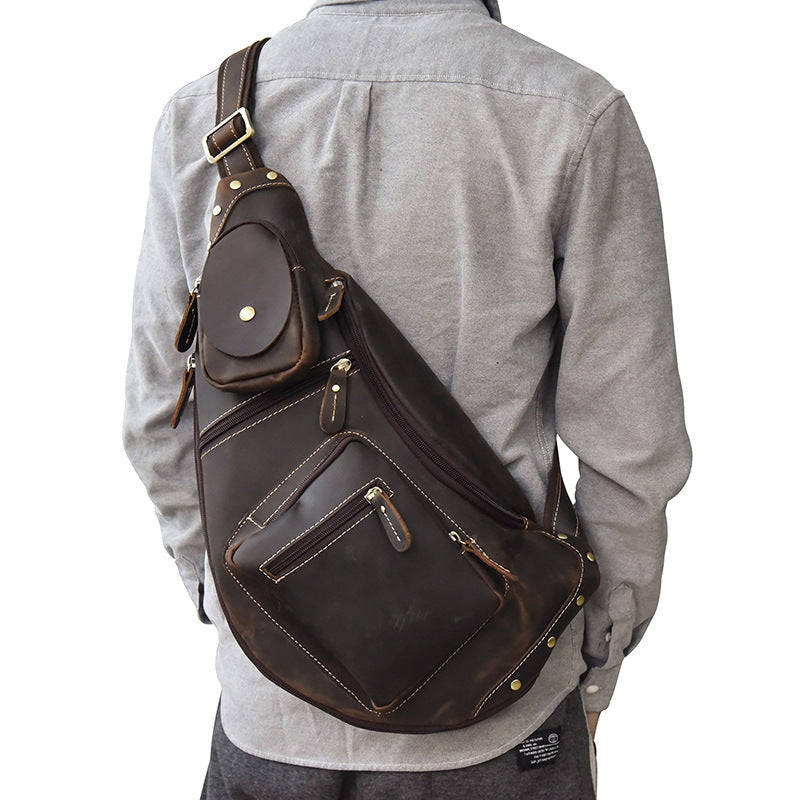 Genuine Leather Cool Chest Bag CrossBody Sling Bag for Men