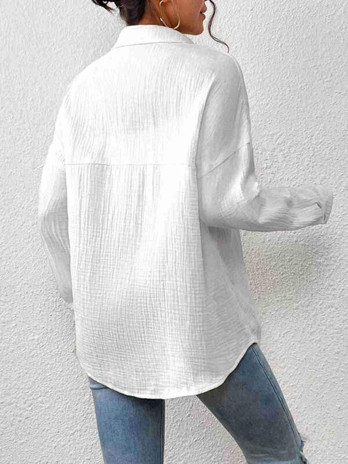 Textured Drop Shoulder Shirt Jacket - 100% Cotton