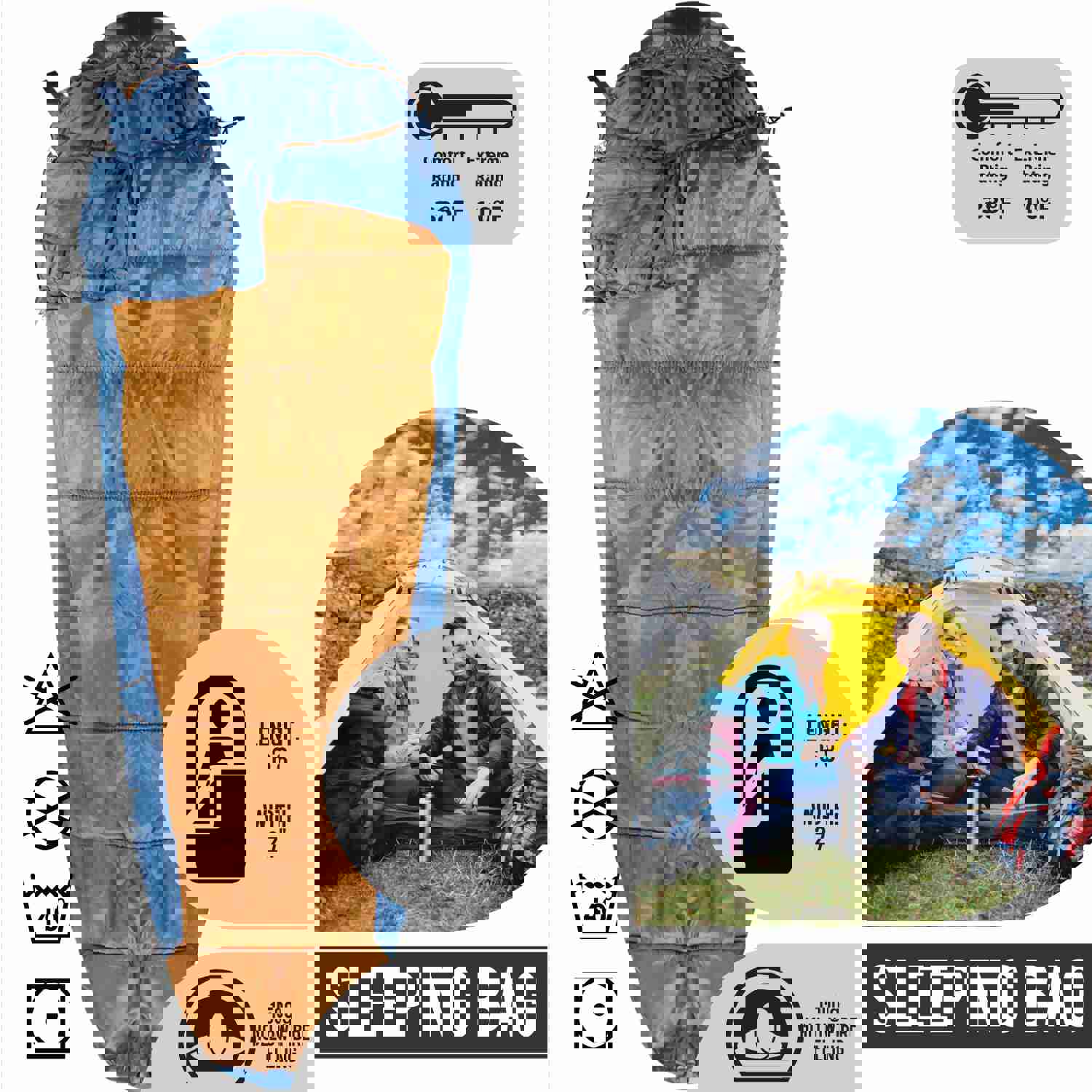 Ultralight 3 Season Sleeping Bag for Hiking, Camping & Outdoor Activities - Blue