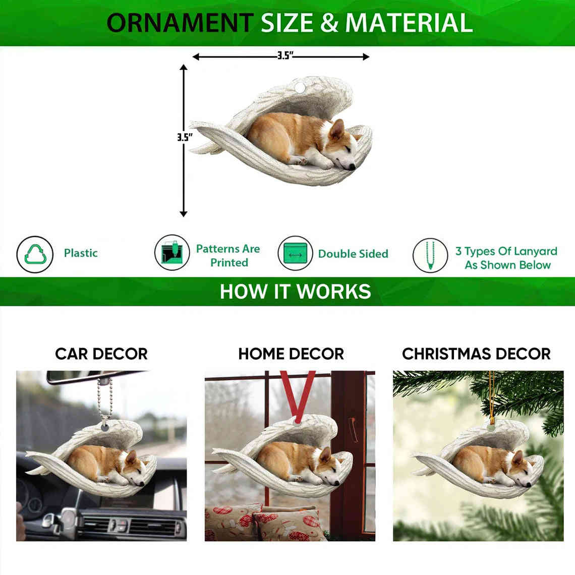 Pembroke Welsh Corgi Sleeping Angel Wing - Memorial Dog Lover Rear View Mirror Car Accessories