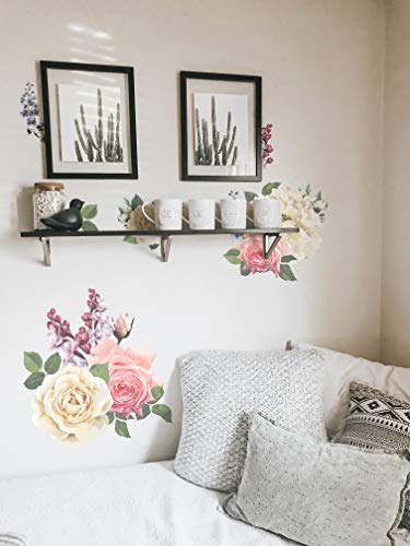 SylkyClover Flower Wall Decals - Rose Flower Peel and Stick Wall Decor (26.75 x 16.5 inches, Coral)
