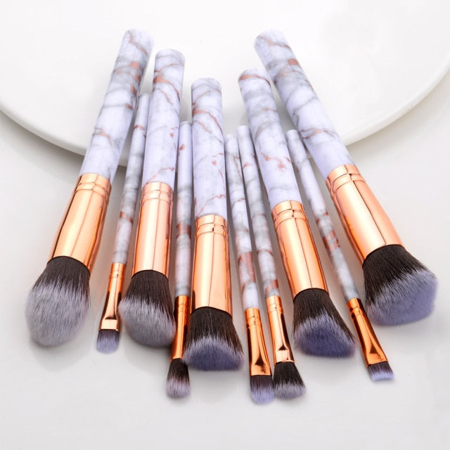 10/15Pcs Marble Kabuki Makeup Brushes Set for Professional Cosmetic Application