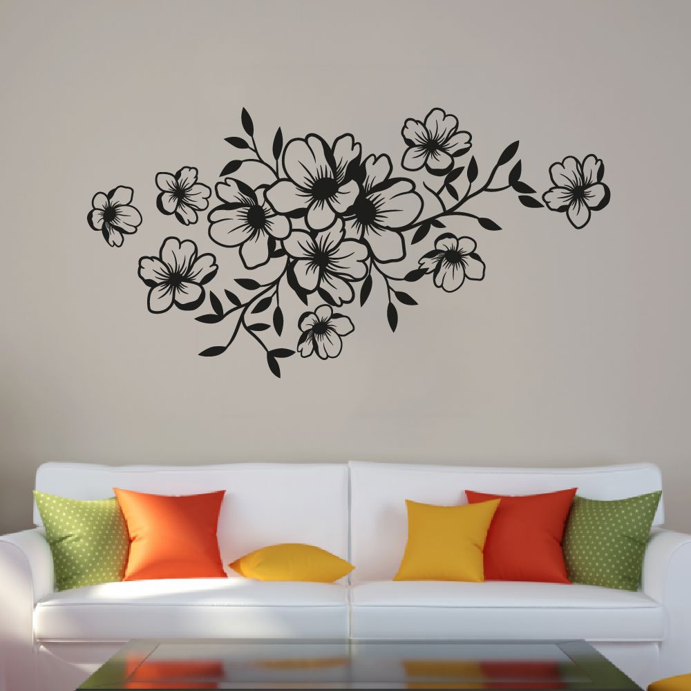 Floral Vinyl Wall Sticker - Leaves and Flowers Spring Silhouette Decal
